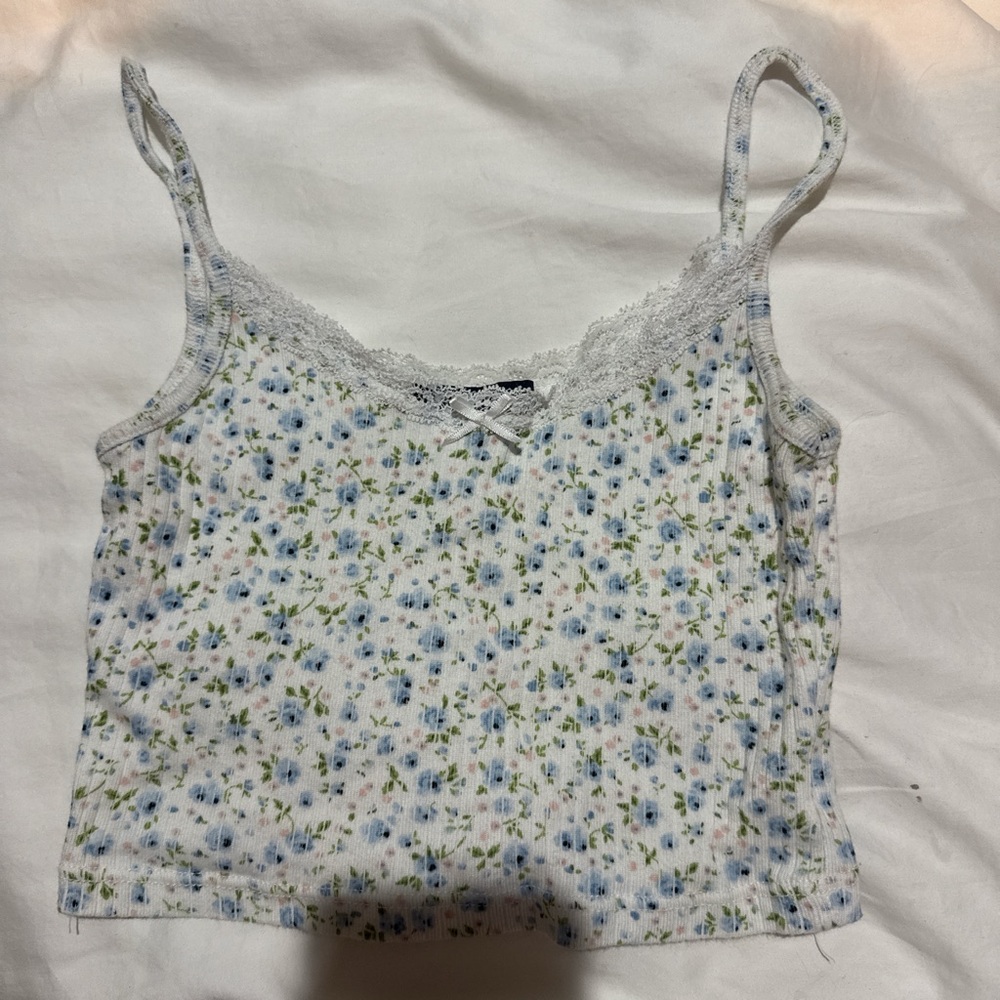 Brandy Melville White and Blue Floral Camisole
